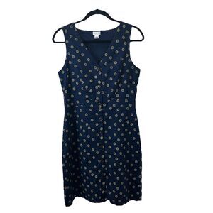 J.Crew Navy Blue Yellow Daisy Floral Linen Cotton Button Front Midi Dress Size 6